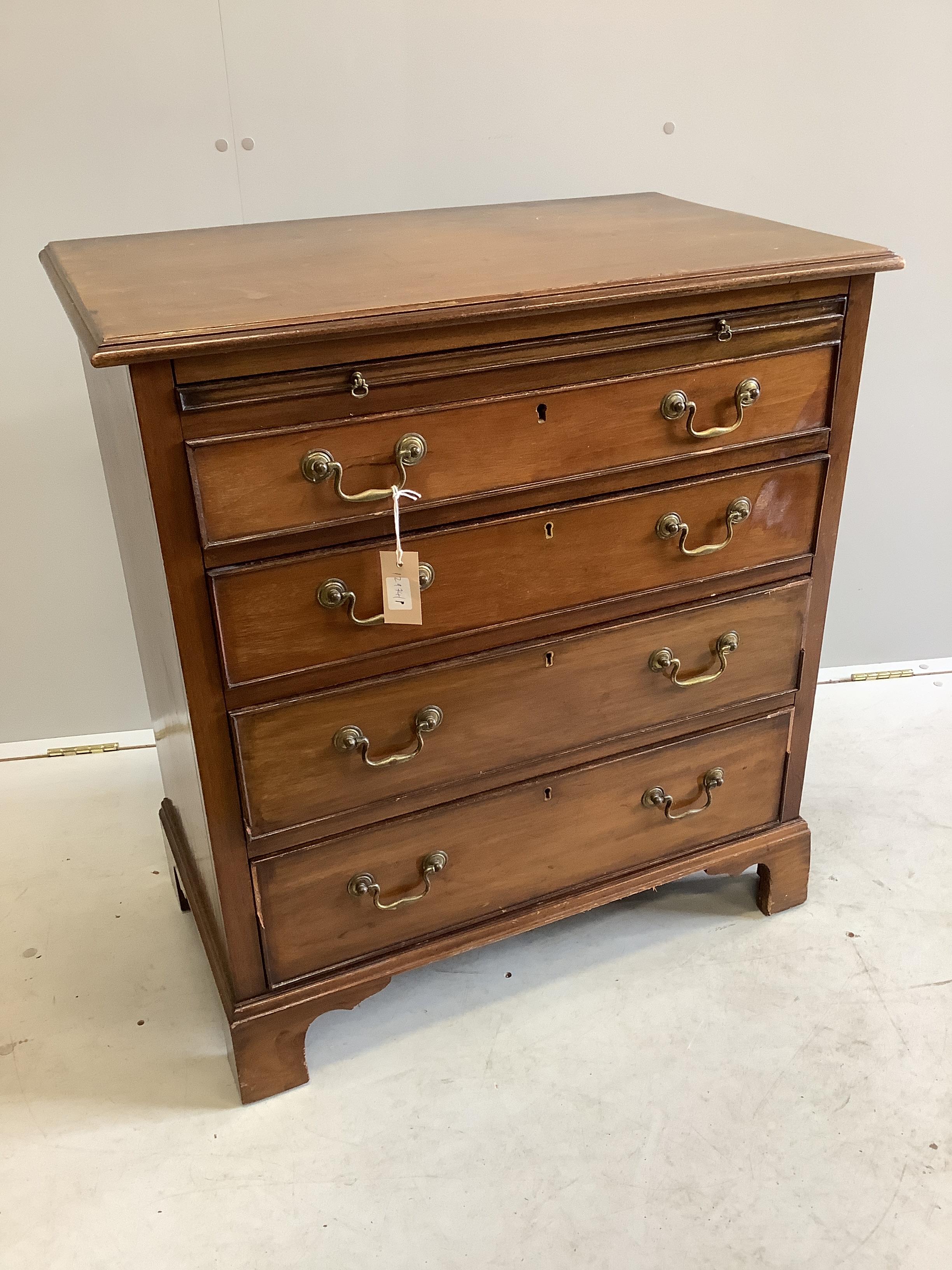 A small George III style mahogany chest with slide, width 76cm, depth 45cm, height 83cm